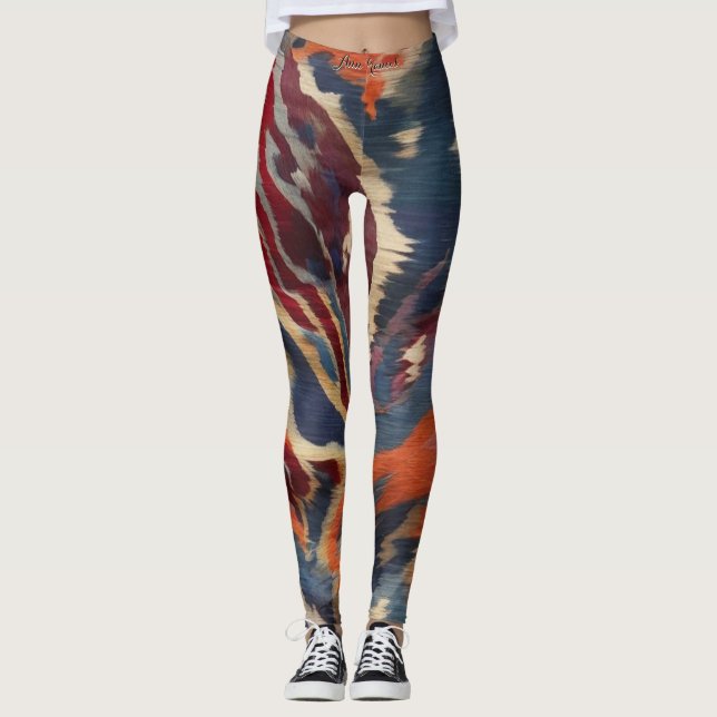 Vibrant Stylish Earthy Tones Pattern Ikat Text Leggings (Front)