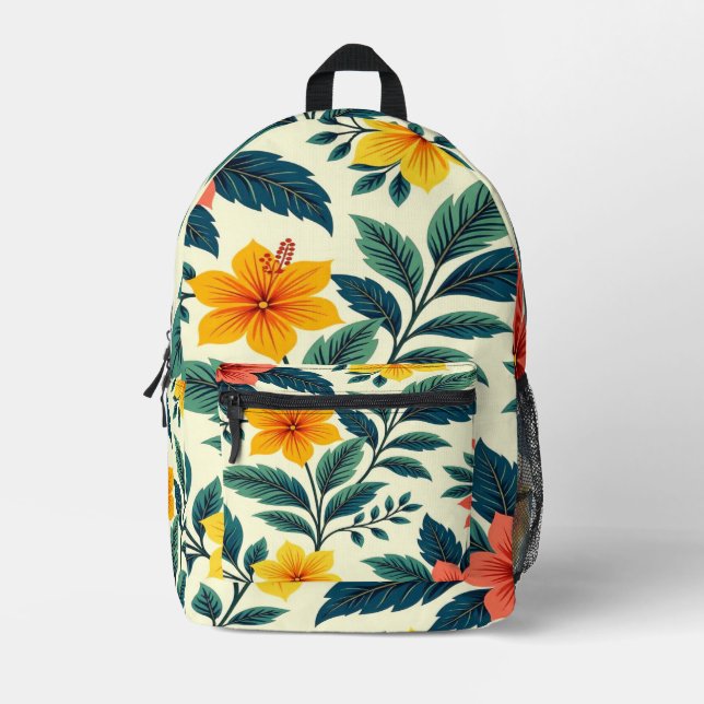 Vibrant stylish multicolor floral pattern  printed backpack (Front)