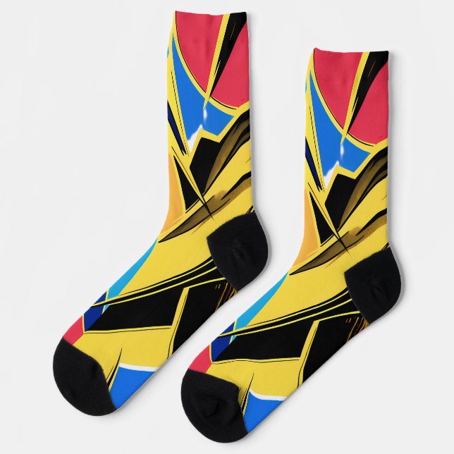 Vibrant Stylized Portrait with Abstract Elements Socks (Left)