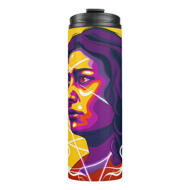 Vibrant Stylized Portrait with Abstract Elements Thermal Tumbler (Front)