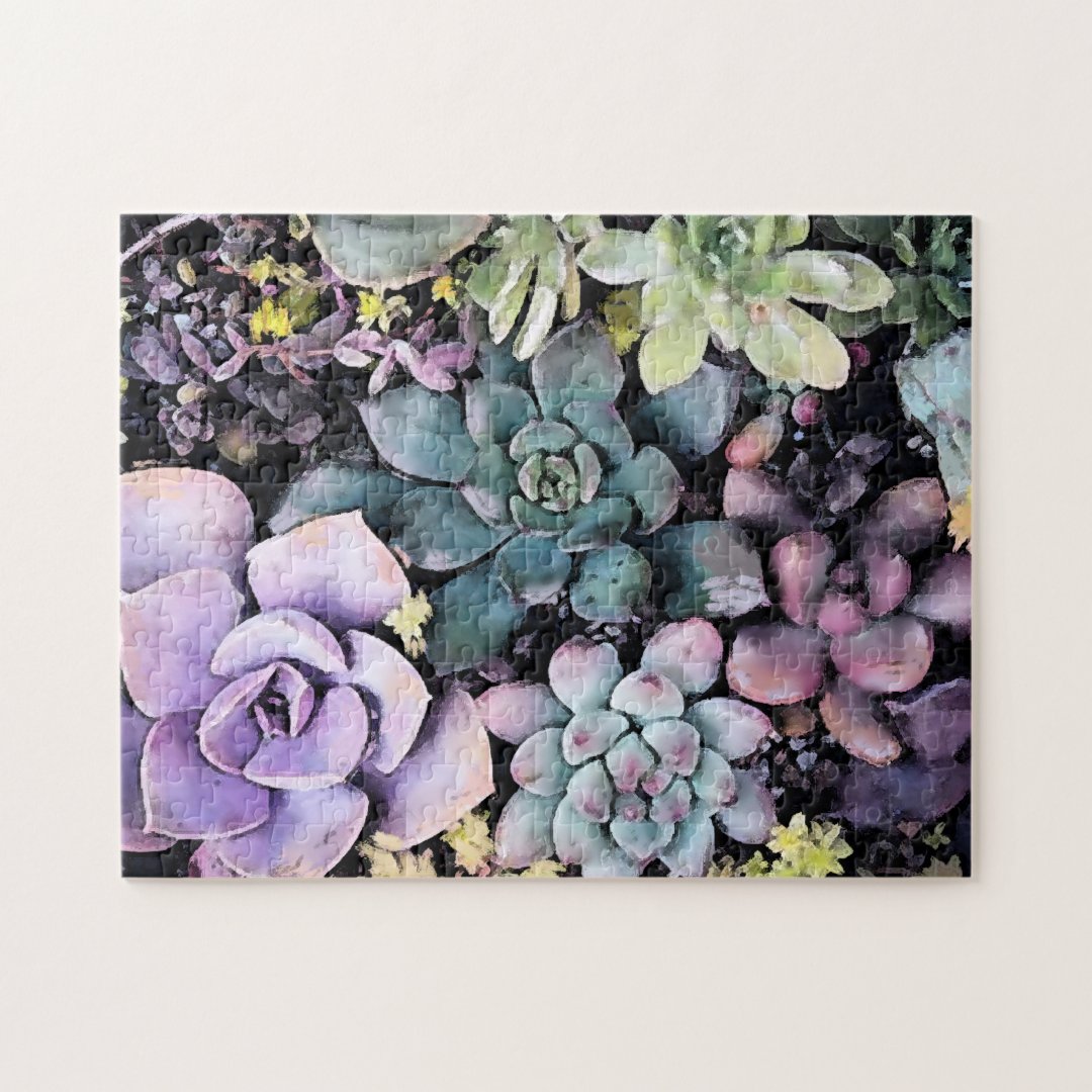 Vibrant Succulents watercolor Jigsaw Puzzle | Zazzle