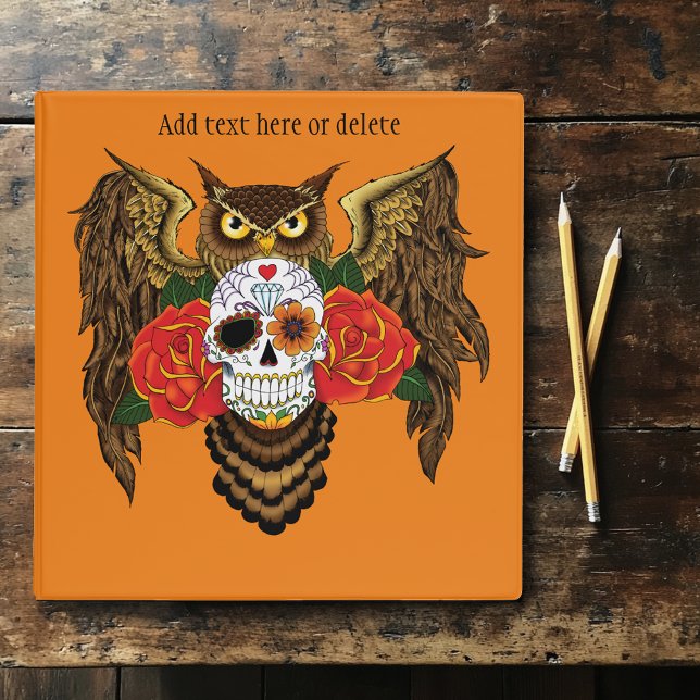 Vibrant Sugar Skull Owl Red Roses  3 Ring Binder (Creator Uploaded)