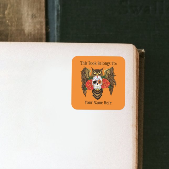 Vibrant Sugar Skull Owl Red Roses Bookplate (Creator Uploaded)