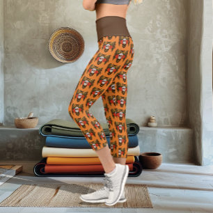 Vibrant Sugar Skull Owl Red Roses Capri Leggings