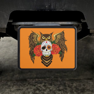 Vibrant Sugar Skull Owl Red Roses  Hitch Cover