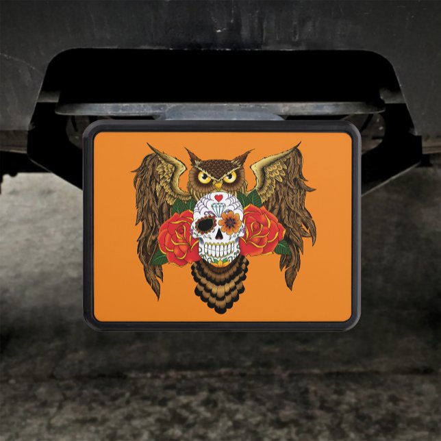 Vibrant Sugar Skull Owl Red Roses  Hitch Cover (Creator Uploaded)