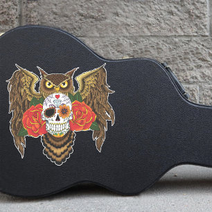 Vibrant Sugar Skull Owl Red Roses  Sticker
