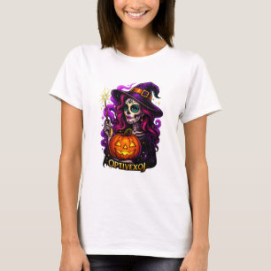 Vibrant Sugar Skull Witch Magic Wand T-Shirt