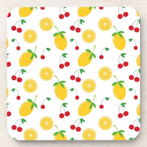 Vibrant Summer Citrus and Cherries Beverage Coaster