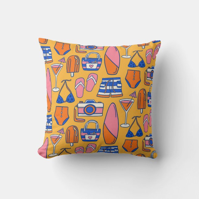 Vibrant Summer Essentials Throw Pillow (Front)