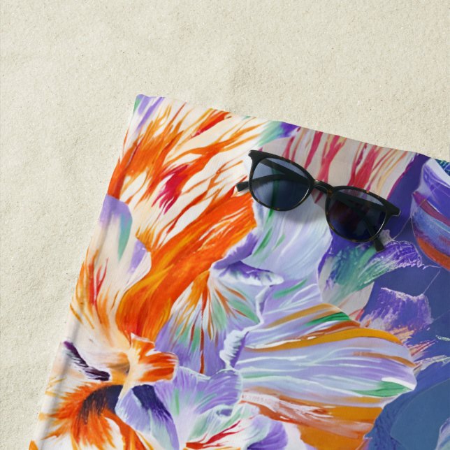 Vibrant Summer Floral Abstract Art Beach Towel (In Situ)