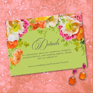 Vibrant Summer Floral Lime Orange Pink Wedding Enclosure Card