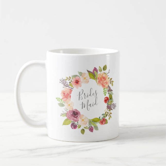 Vibrant Summer Floral Wreath | Bridesmaid Mug (Left)