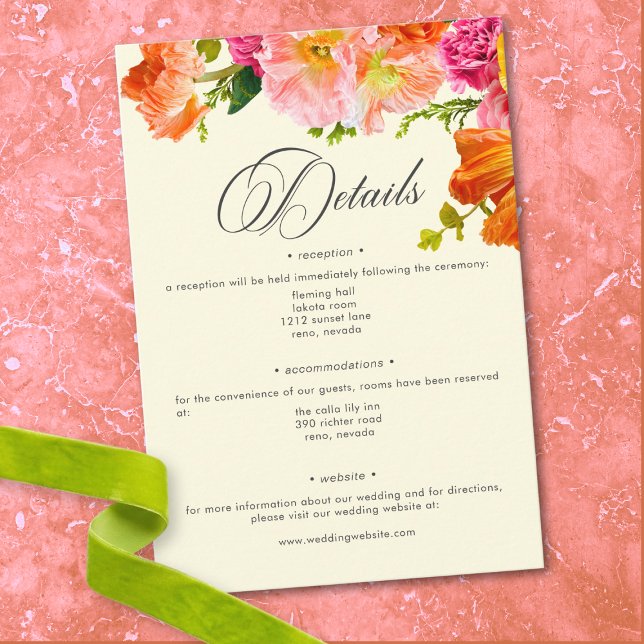 Vibrant Summer Floral Yellow Orange Pink Wedding Enclosure Card (Vibrant Summer Floral Yellow Orange Pink Wedding Enclosure Card)