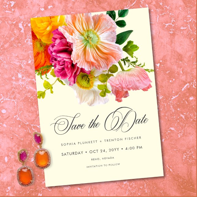 Vibrant Summer Floral Yellow Orange Pink Wedding Save The Date (Vibrant Summer Floral Yellow Orange Pink Save The Date)