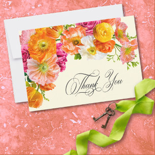 Vibrant Summer Floral Yellow Orange Pink Wedding Thank You Card