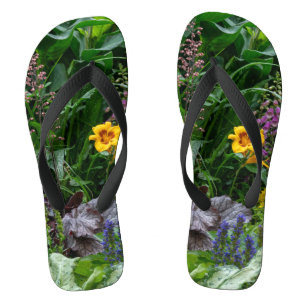 Vibrant Summer Garden Flowers Pattern Background Flip Flops