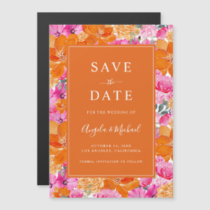 Vibrant Summer Garden Pink and Orange Wedding Magnetic Invitation