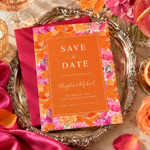 Vibrant Summer Garden Pink and Orange Wedding Save The Date