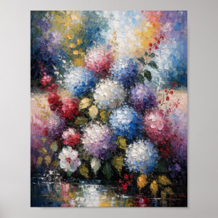 Vibrant Summer Hydrangea Bouquet Heavy Impasto Oil Poster