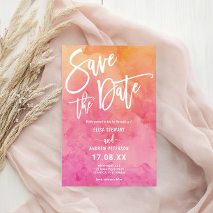 Vibrant Summer Pink Orange Watercolor Wedding Save The Date