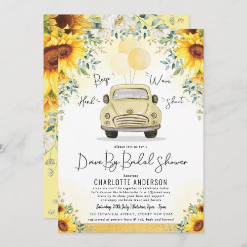 Vibrant Summer Sunflower Drive By Bridal Shower Invitation