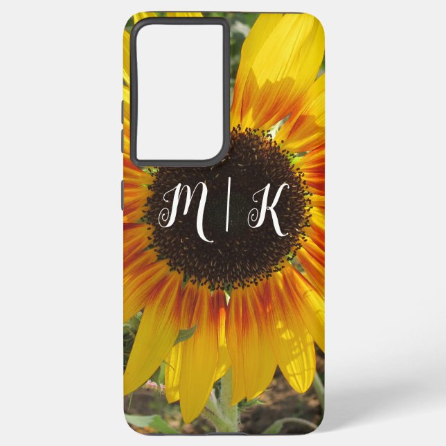 Vibrant Summer Sunflower Field Monogram Samsung Galaxy Case (Back)