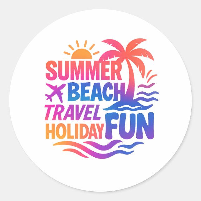 Vibrant Summer Typography Collage with Graphic Fus Classic Round Sticker (Front)