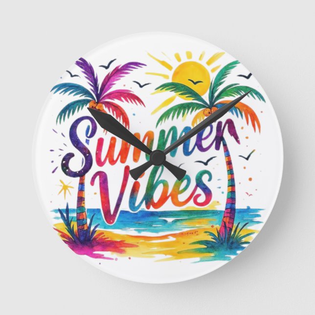Vibrant Summer Vibes Round Clock (Front)