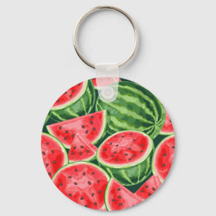 Vibrant Summer Watermelon Slices Pattern Keychain