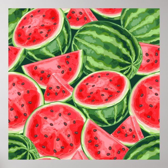 Vibrant Summer Watermelon Slices Pattern Poster (Front)