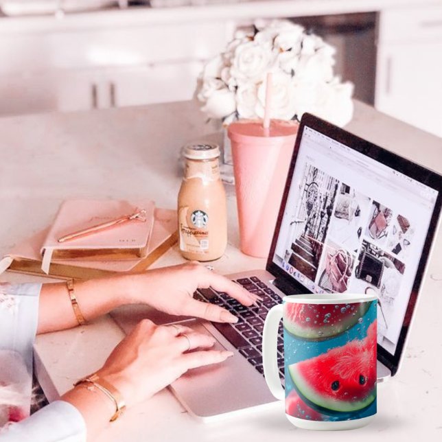 Vibrant Summer Watermelon Slices Underwater Refres Coffee Mug (Creator Uploaded)
