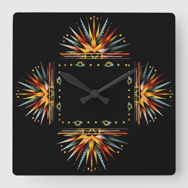 Vibrant Sunburst Pattern Southwestern Clock (Front)