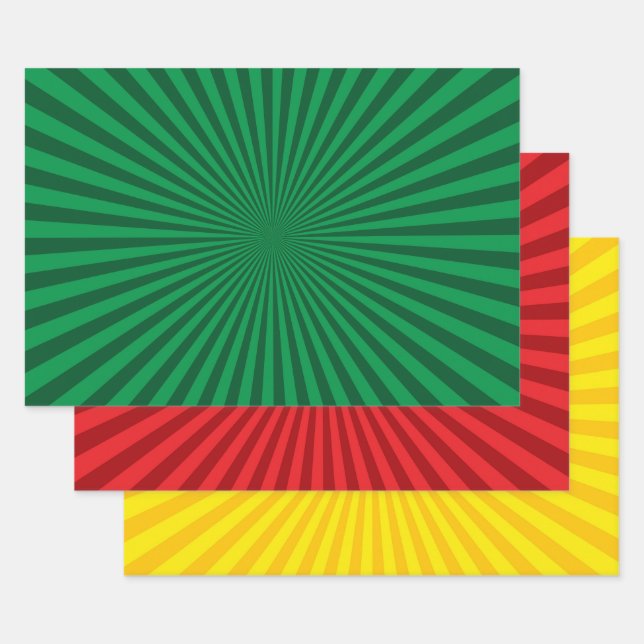 Vibrant Sunburst Pattern Trio Wrapping Paper Sheets (Set)