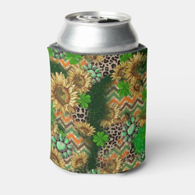 Vibrant Sunflower and Shamrock Can Cooler