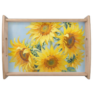 Vibrant Sunflower Bouquet Oil Painting Serving Tray