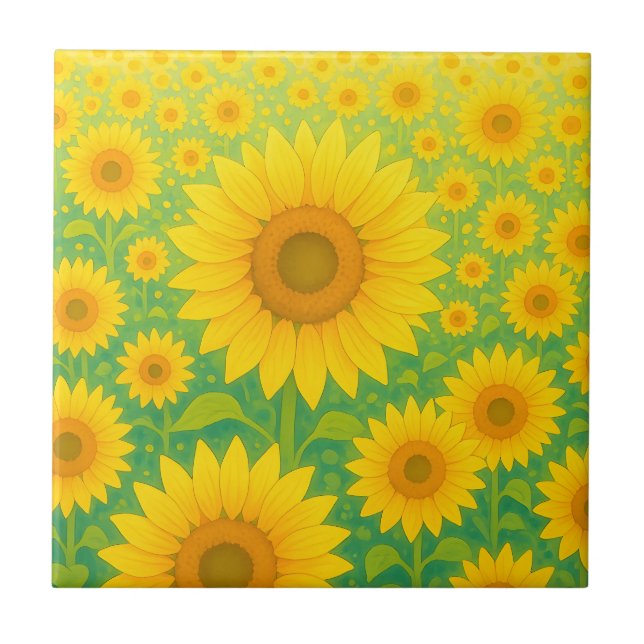 Vibrant Sunflower Field Pattern Ceramic Tile (Front)