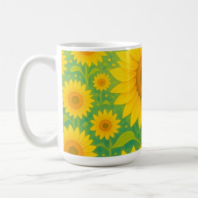 Vibrant Sunflower Field Pattern Coffee Mug (Left)