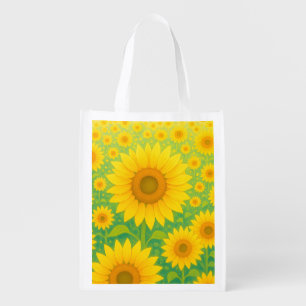 Vibrant Sunflower Field Pattern Grocery Bag
