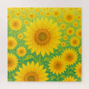 Vibrant Sunflower Field Pattern Jigsaw Puzzle