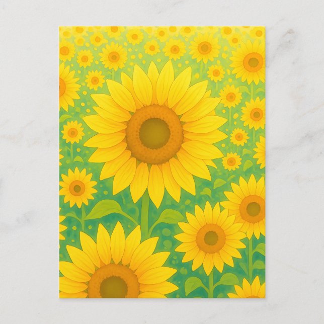 Vibrant Sunflower Field Pattern Postcard (Front)