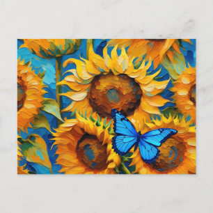 Vibrant Sunflower Floral And Butterfly Postcard