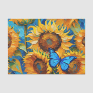 Vibrant Sunflower Floral And Butterfly Tissue Paper