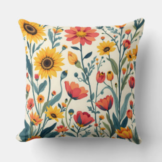 Vibrant Sunflower Garden Pattern.Modern Outdoor Throw Pillow