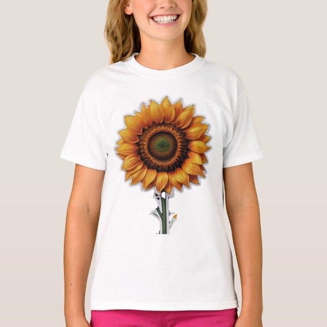Vibrant Sunflower Illustration Design Girl's  T-Shirt (Front)
