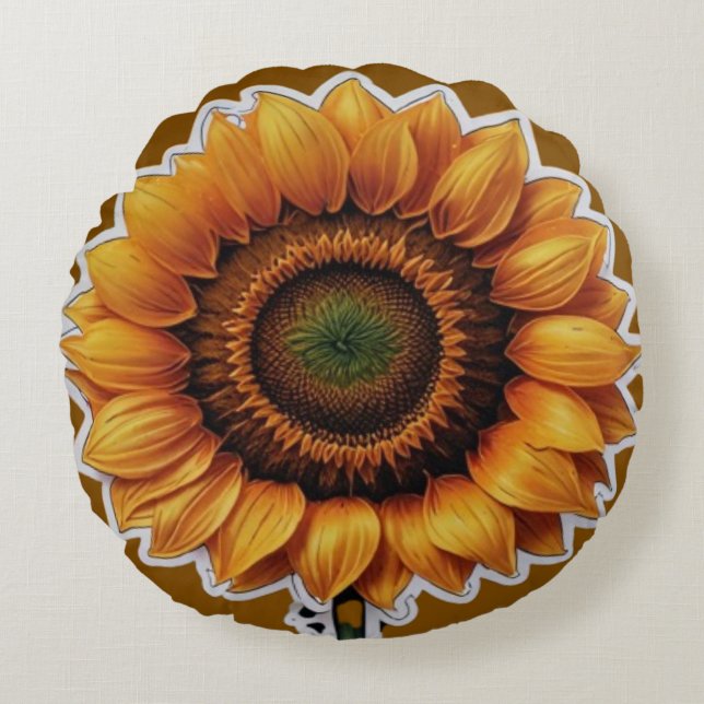 Vibrant Sunflower Illustration Design  Round Pillow (Front)