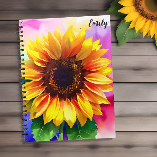Vibrant Sunflower Notebook with Custom Name Emily