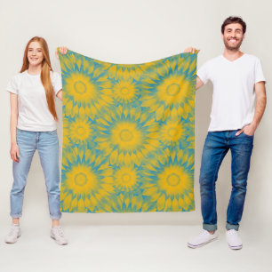 Vibrant Sunflower Tie-Dye Art Fleece Blanket