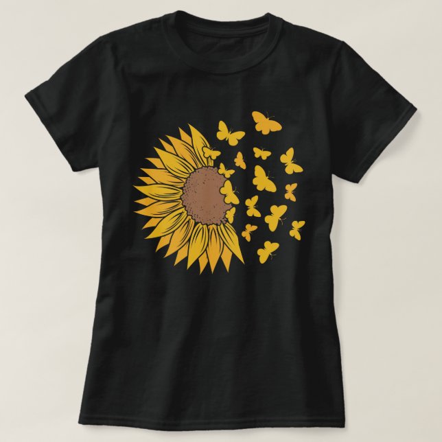 Vibrant Sunflower With Butterflies  T-Shirt (Design Front)
