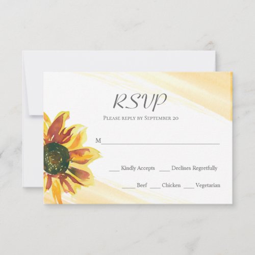 Vibrant Sunflower Yellow Red Watercolor Wedding RS RSVP Card